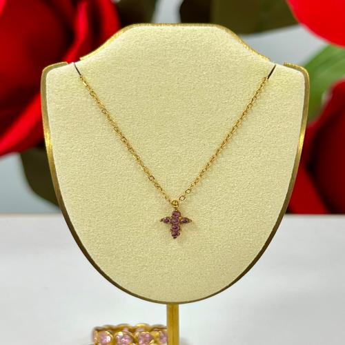 Stones pink cross necklace