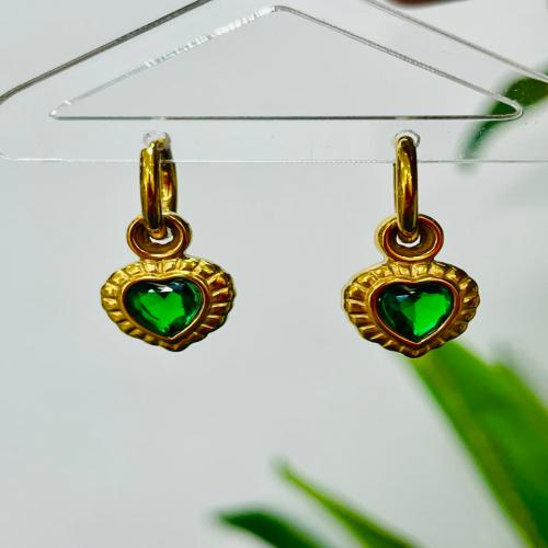 Green heart clip earrings