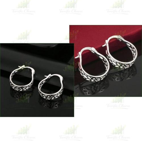 925 Sterling Silver Plated Hollow Flower Earrings