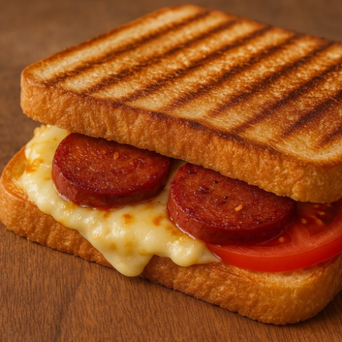 Cheese With Turkish Spicy Sausage and Tomato Toast