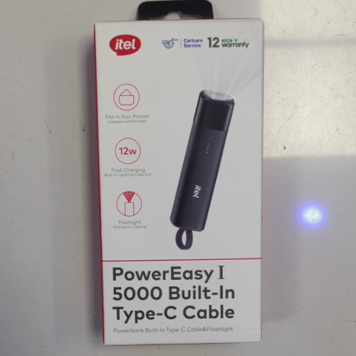 A1110 ITEL 12W 5000mAH POWEREASY 1 BUILT-IN-TYPE-C CABLE P.BANK