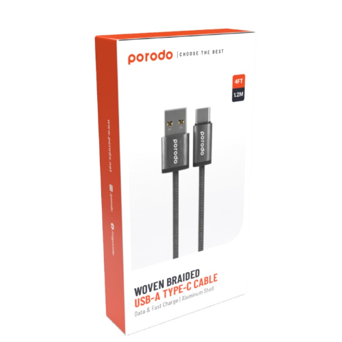 PD-WV3AC1-BK PORODO WOVEN BRAIDED USB-A TYPE -C CABLE