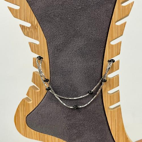 Silver black dot anklet
