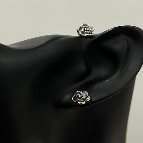 silver rose earrings