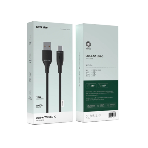 GNPVCUSATCBK GREEN LION 15W CHARGING USB-A TO USB-C PVC CABLE