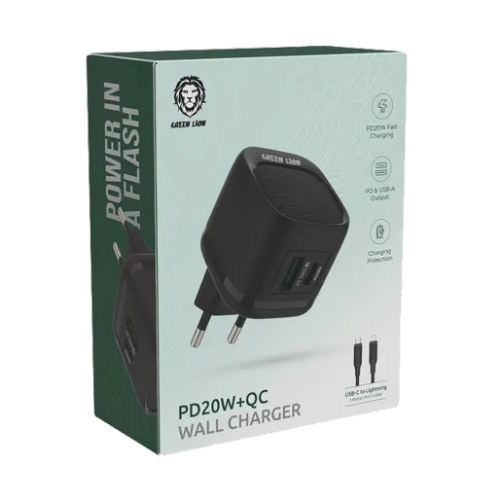 GNPDQ2UCCWCBK GREEN LION USB-C TO USB-C PD20W+QC WALL CHARGER