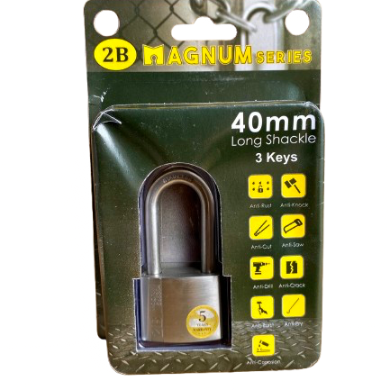 2B LONG SHACKLE PADLOCK 40MM