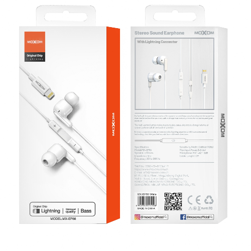 MX-EP86 MOXOM ORIGINAL CHIP LIGHTNING EARPHONE