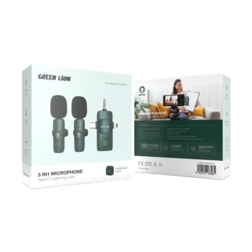 GN3IN1WMGN GREEN LION 3 IN 1 MICROPHONE TYPE-C | LIGHTNING | AUX