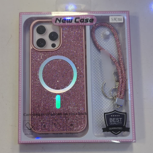 IPHONE 15 PRO MAX MAGSAFE DIAMOND GLITTER CASE WITH LONG HOLDER