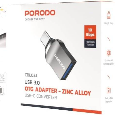 PD-CBL0023-BK PORODO USB 3.0 OTG ADAPTER - ZINC ALLOY