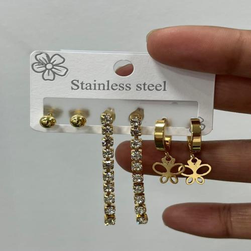 Stones butterfly stud earrings set