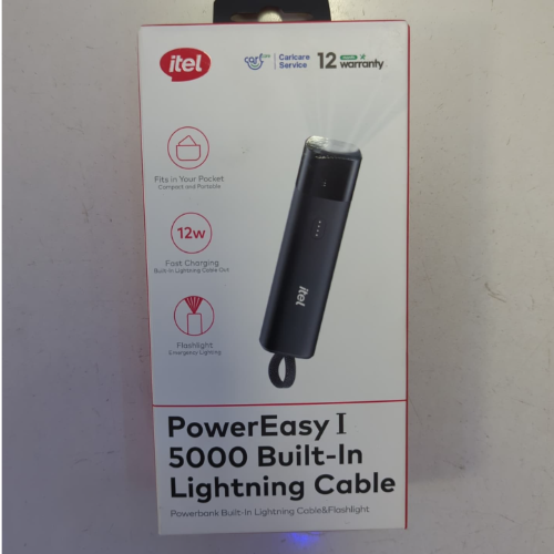 A1111 ITEL 12W 5000mAH POWEREASY 1 BUILT-IN-LIGHTNING POWER BANK