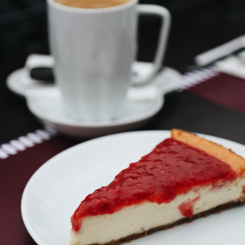 Pistachio Coffee Latte & Raspberry Cheesecake