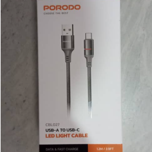 PD-CBL0027-GY-C PORODO CBL027 USB-A TO USB-C LED LIGHT CABLE